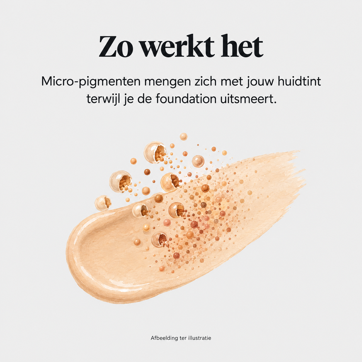 Zo werkt het: micro-pigmenten mengen zich met jouw huidtint terwijl je de foundation uitsmeert